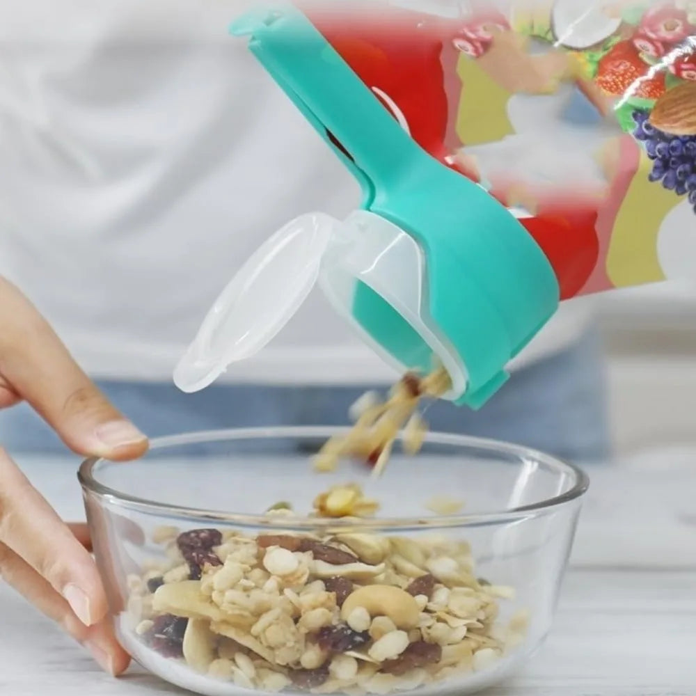 4Pcs Reusable Bag Clips with Pour Spout - Food Sealing Clips for Snacks Etc., Kitchen Gadgets