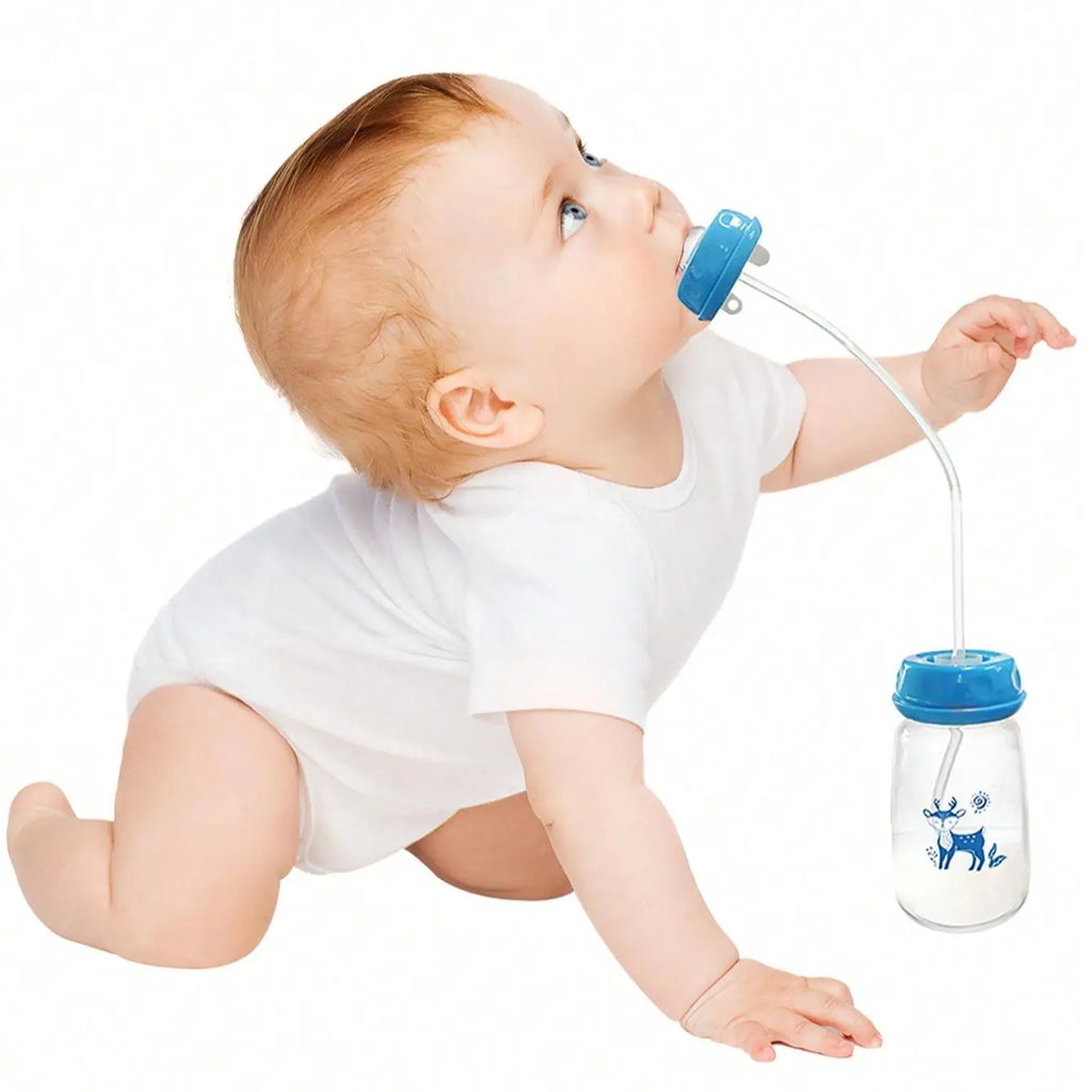 150Ml Baby Bottle, 1 Box Hands Free anti Colic BPA Free Baby Feeding Bottle with Straws and Silicone Pacifier, Cute Baby Bottle for Breastfeeding, Newborn Baby Essentials Accessories