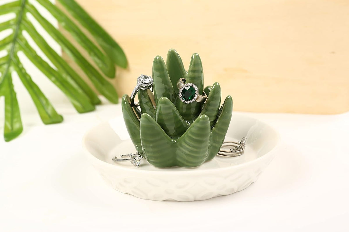 Ceramic Aloe Ring Holder,Cactus Dish Dish for Jewelry,Christmas Birthday Gifts for Women