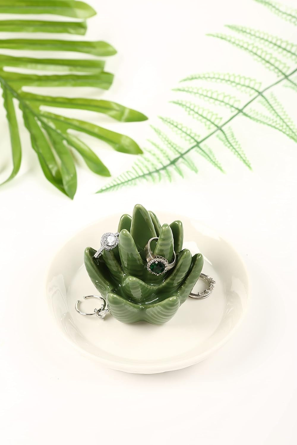 Ceramic Aloe Ring Holder,Cactus Dish Dish for Jewelry,Christmas Birthday Gifts for Women