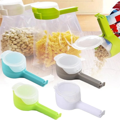 4Pcs Reusable Bag Clips with Pour Spout - Food Sealing Clips for Snacks Etc., Kitchen Gadgets