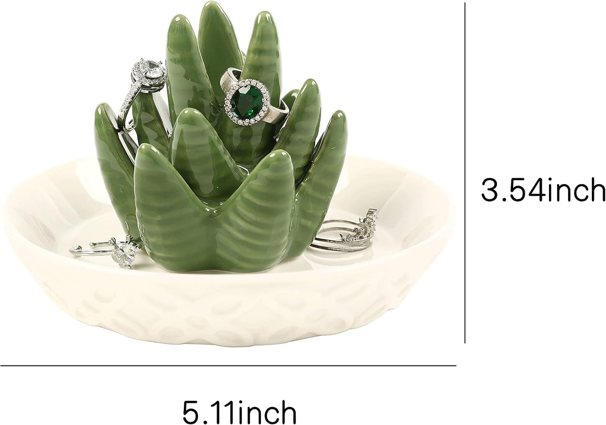 Ceramic Aloe Ring Holder,Cactus Dish Dish for Jewelry,Christmas Birthday Gifts for Women