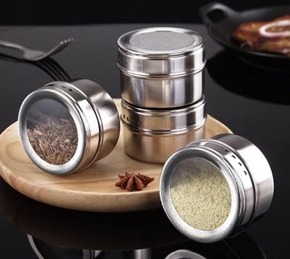 5Pack Magnetic Spice Tins, Stainless Steel Container Storage Box with Transparent Lid for Storing Herbs, Spices and Other Seasonings