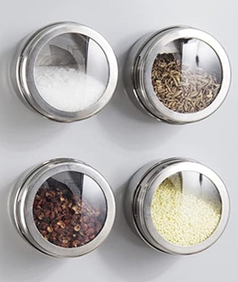5Pack Magnetic Spice Tins, Stainless Steel Container Storage Box with Transparent Lid for Storing Herbs, Spices and Other Seasonings