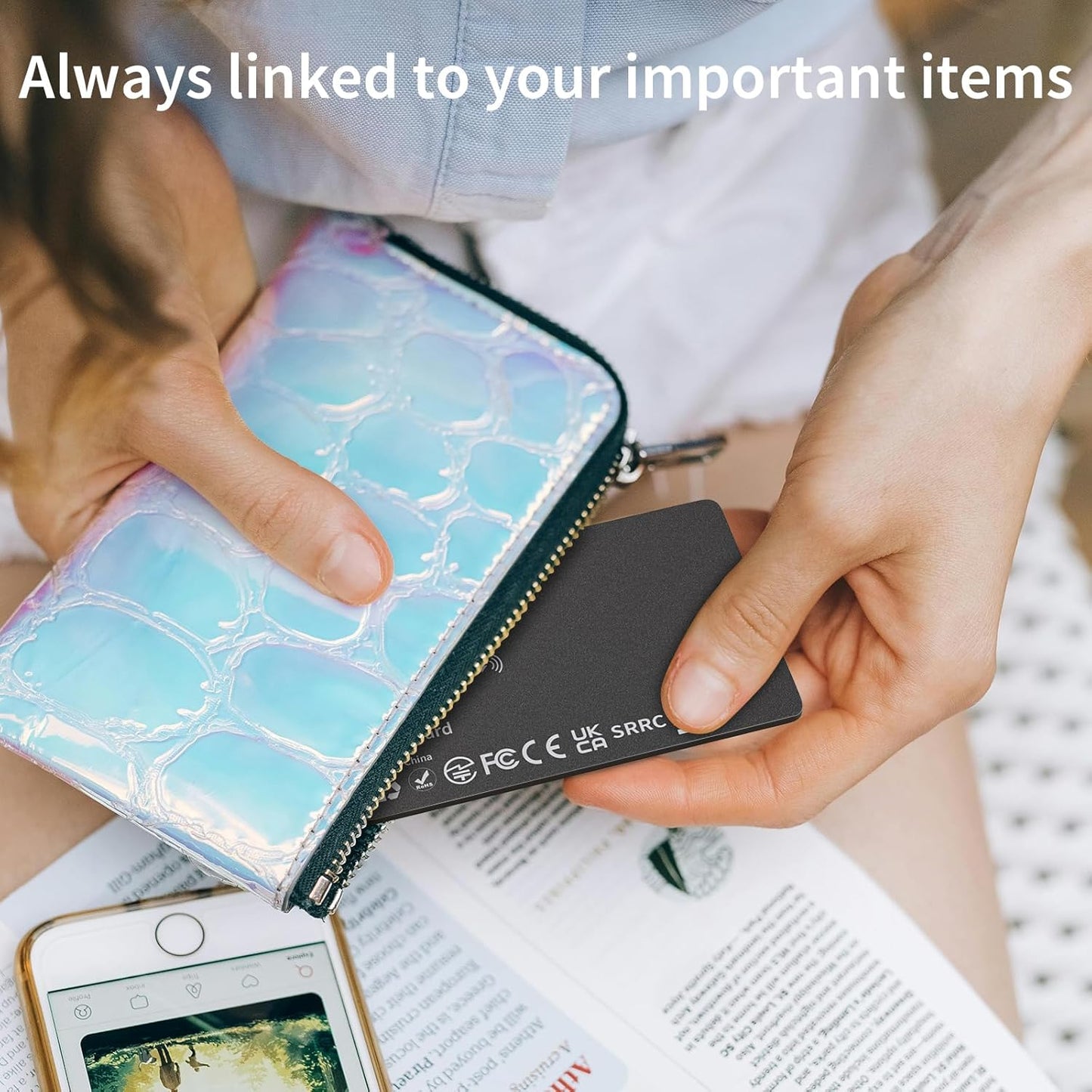 Rechargeable Smart Wallet Tracker Card Compatible with Apple Find My (iOS Only), Bluetooth Tracking Device for Wallets and Luggage, IP68 Water Resistant (Single Pack)