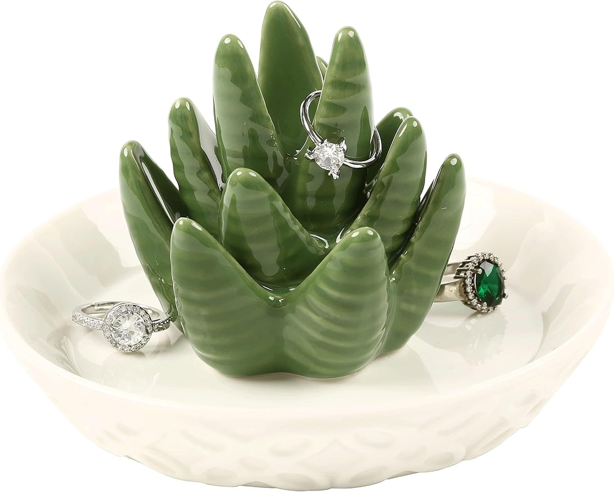 Ceramic Aloe Ring Holder,Cactus Dish Dish for Jewelry,Christmas Birthday Gifts for Women