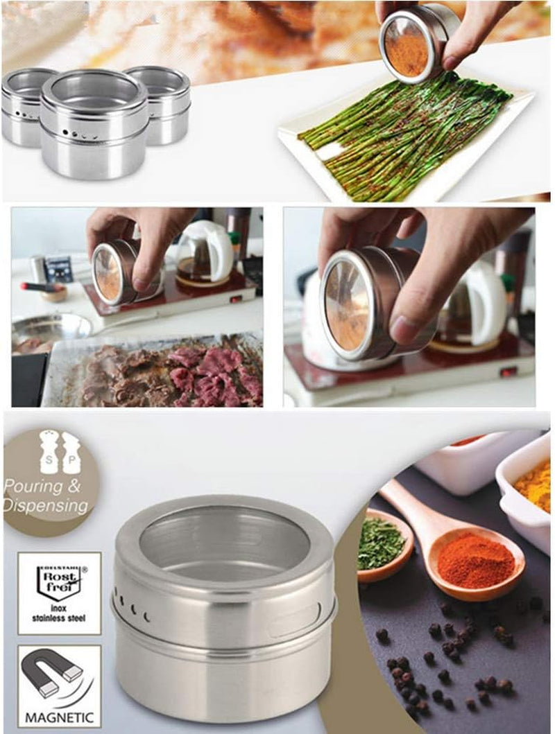 5Pack Magnetic Spice Tins, Stainless Steel Container Storage Box with Transparent Lid for Storing Herbs, Spices and Other Seasonings