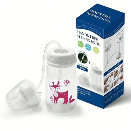 150Ml Baby Bottle, 1 Box Hands Free anti Colic BPA Free Baby Feeding Bottle with Straws and Silicone Pacifier, Cute Baby Bottle for Breastfeeding, Newborn Baby Essentials Accessories
