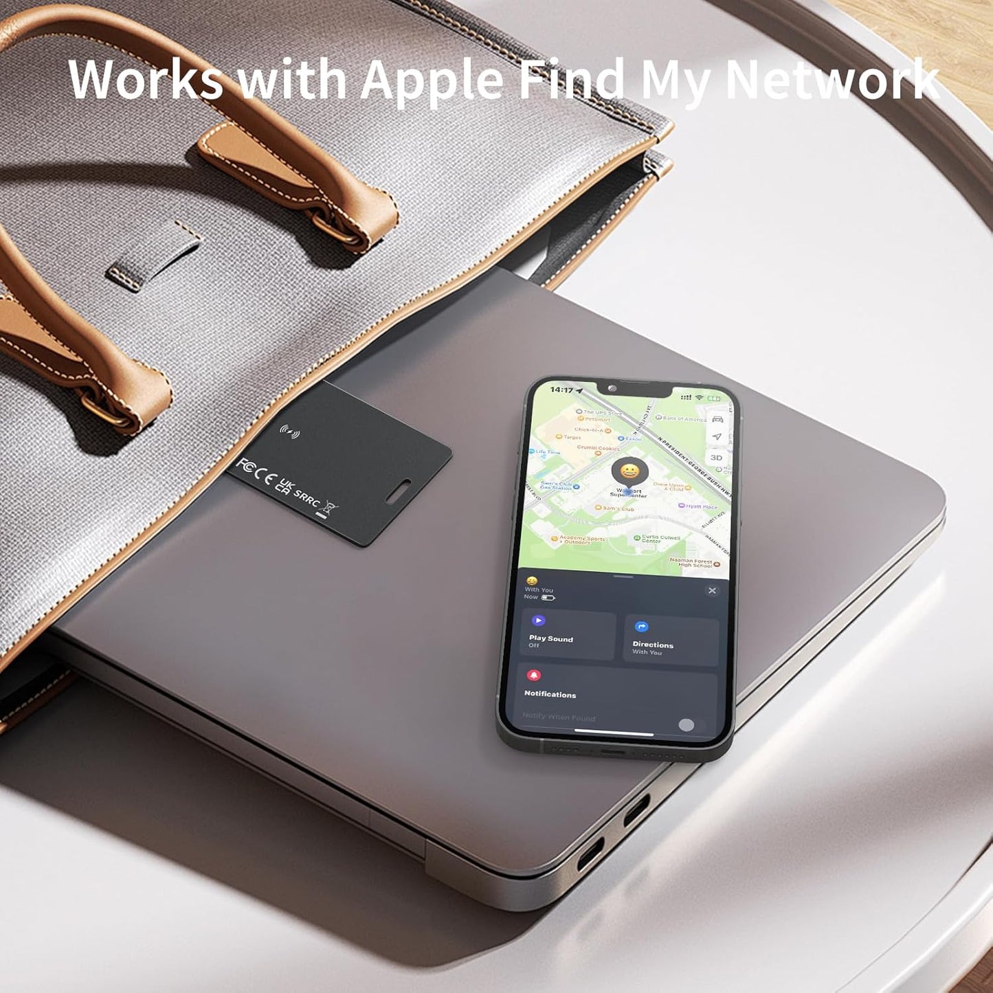 Rechargeable Smart Wallet Tracker Card Compatible with Apple Find My (iOS Only), Bluetooth Tracking Device for Wallets and Luggage, IP68 Water Resistant (Single Pack)