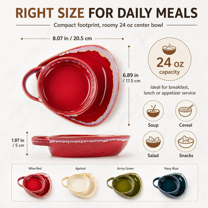Soup and Sandwich Bowl with Handle, Ceramic Divided Plate (White)