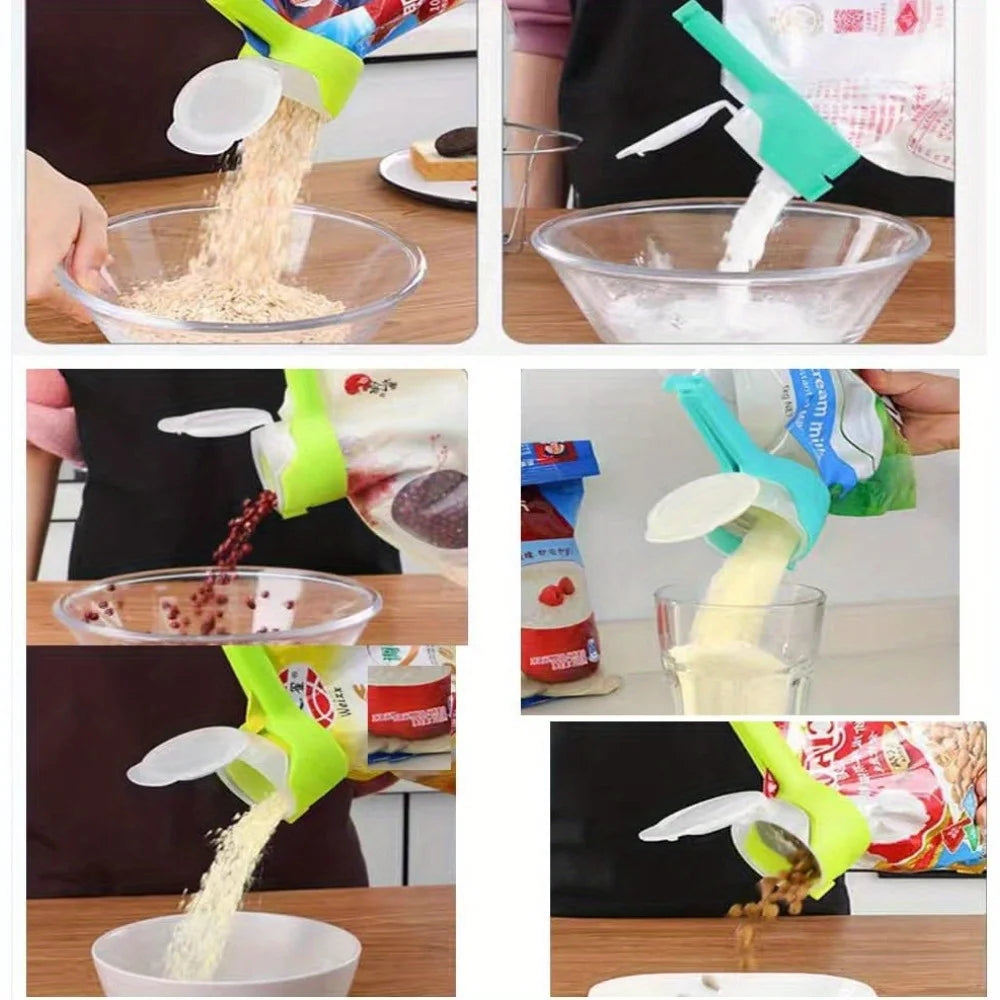 4Pcs Reusable Bag Clips with Pour Spout - Food Sealing Clips for Snacks Etc., Kitchen Gadgets